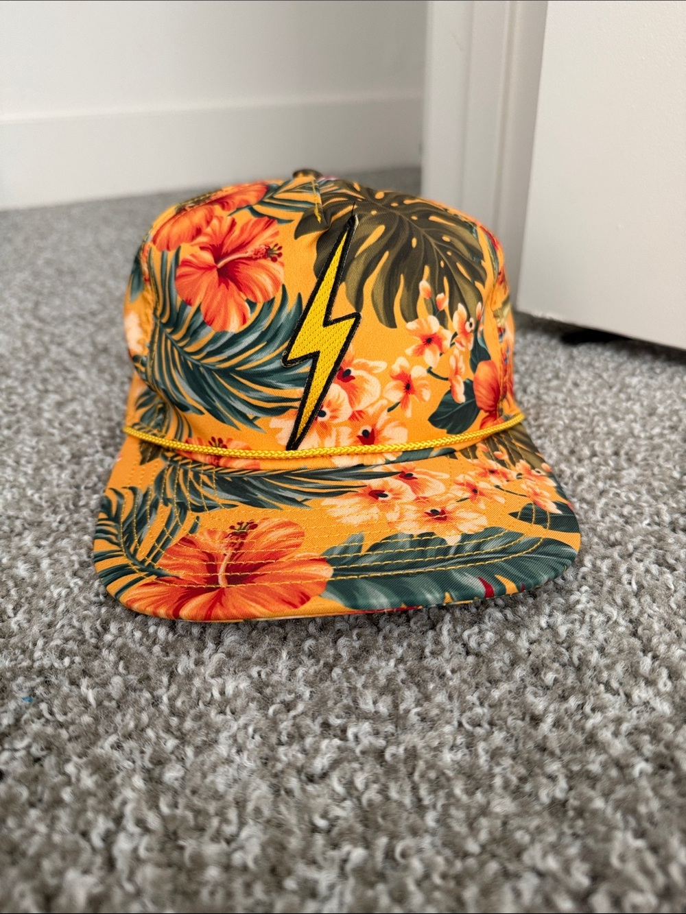 Aviator Nation Tropical Lightning Bolt Snapback Hat - Yellow Floral